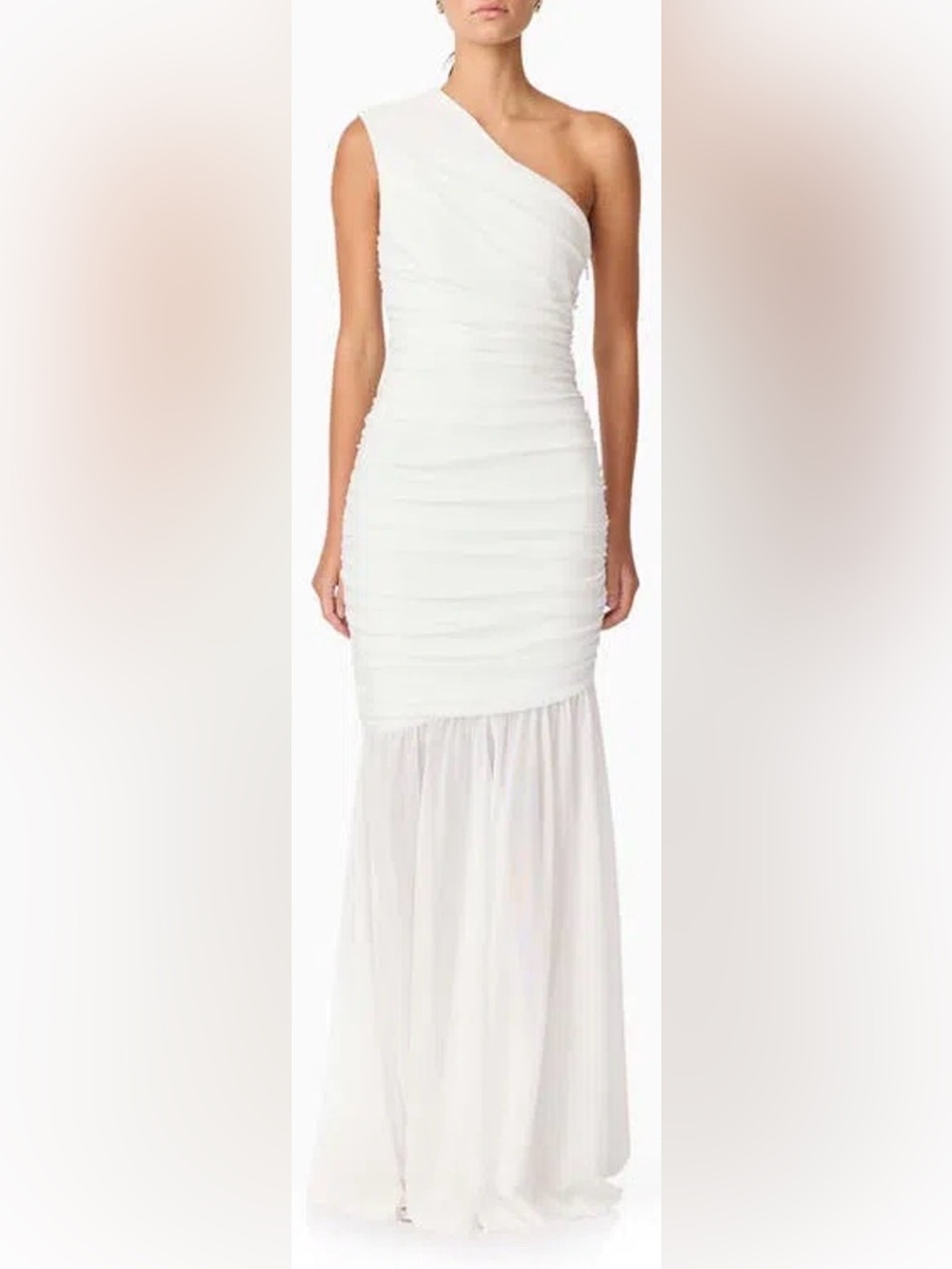 NEW ELLIATT Vienna White Ruched One-Shoulder Gown sz L